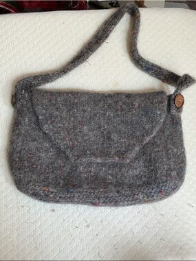 Handmade boho wool Gray Felted Shoulder Bag with Button Closure